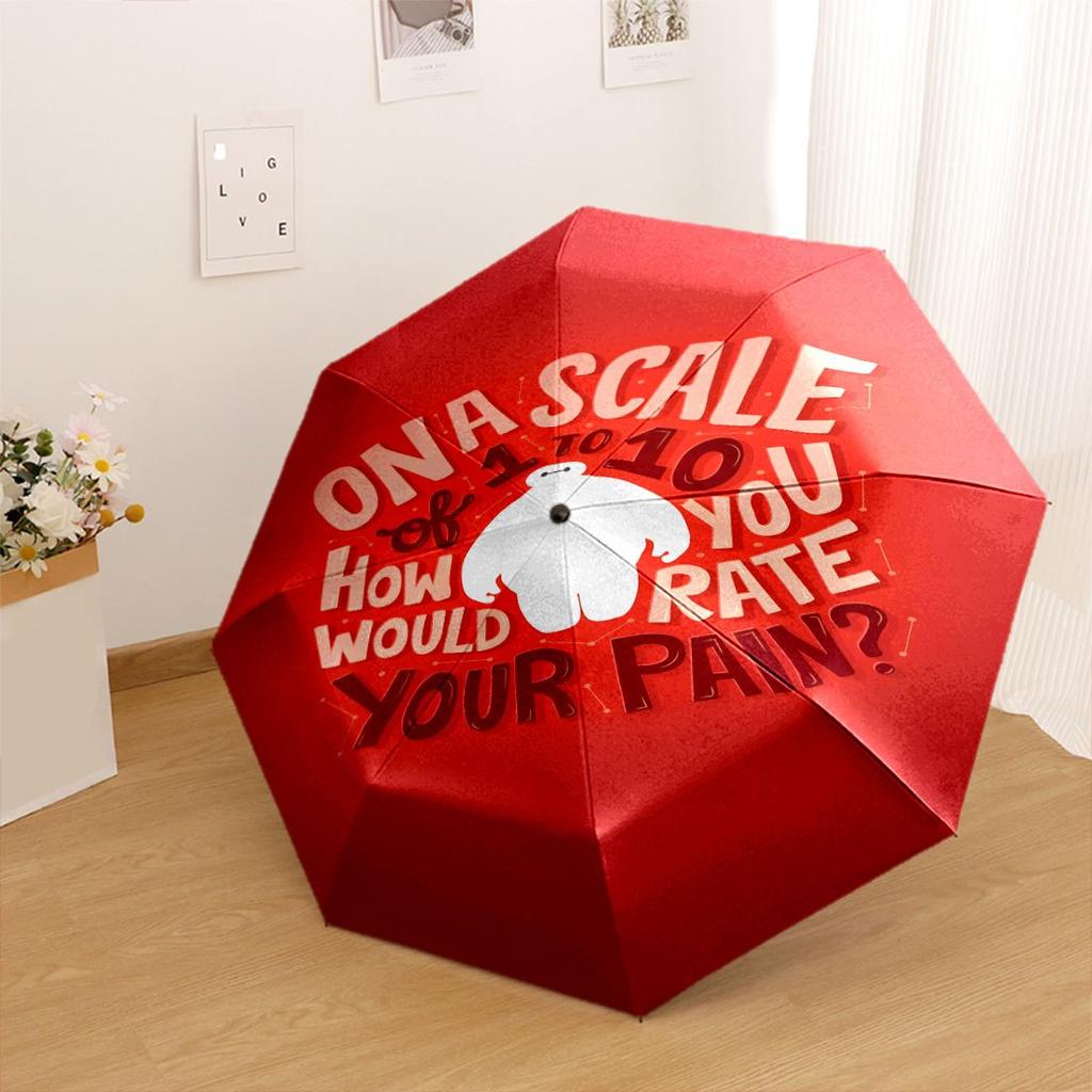Pain Rating Scale With Baymax Illustration Portable Automatic Umbrella Folding Umbrella With 8 Ribs Sturdy Construction Perfect For Outdoor Adventures
