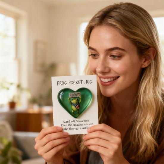 Resist Frog Pocket Hug with Positive Card Emotional Support Love Heart Frog Pocket Token Decoration Inspirational Encouragement Gift