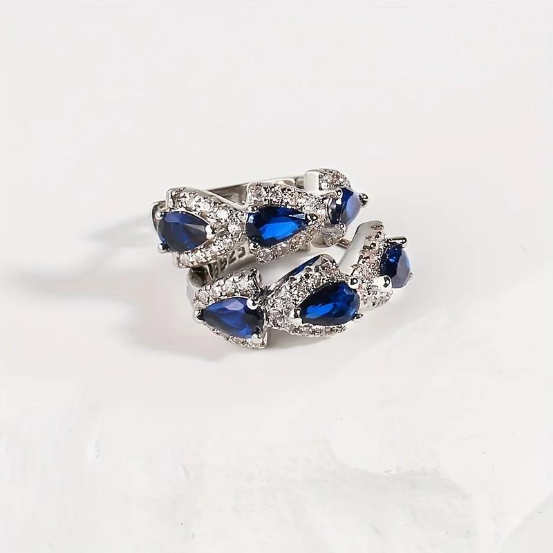 Par de Brincos Redondos de Cristal Azul Brilhante - Elegante Minimalista, Design Único, Estilo Festa de Banquete - Joias Acessórios Presente para Mulheres