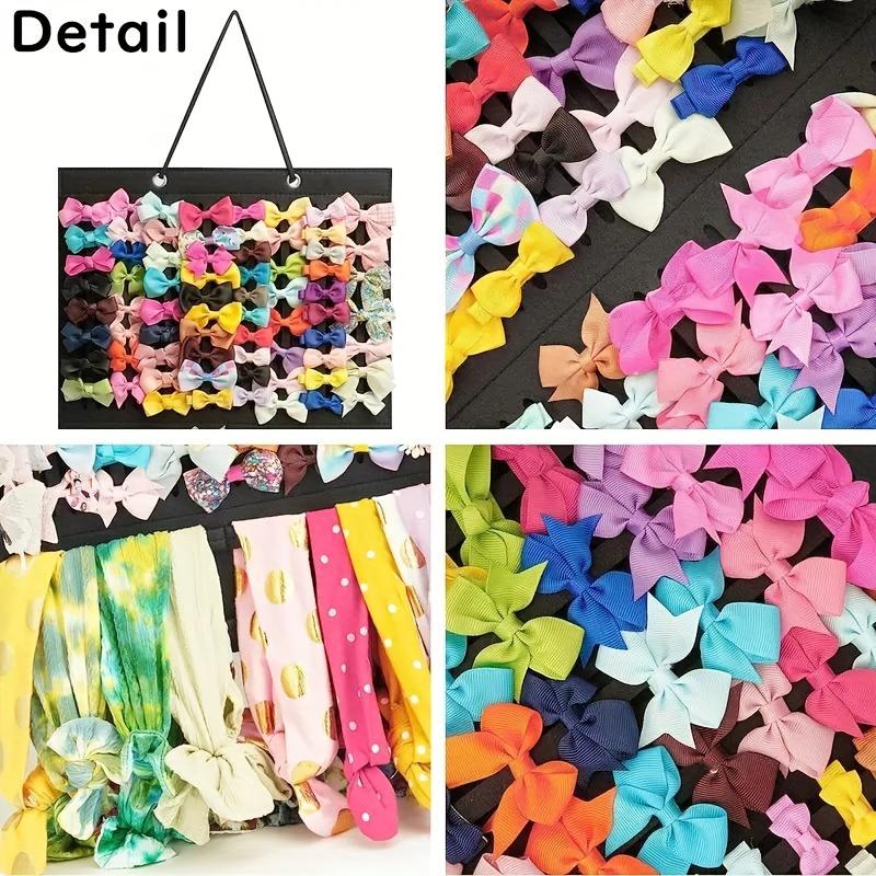 27-Ribbon Large Capacity Hair Bows Organizer for Girls Foldable Hair Clip Holder Wall-Mounted Storage for Room Decor