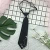 Japanese Gothic Black Neck Tie with Metal Chain Tassel School Student Pre-Tied Adjustable Necktie for Uniforms