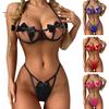 2 Pcs/Set Women Underwear Set Bow Decor Hollow Out Three-point Lace-up Halter Neck Honeymoon Bedroom Bra G-string Set High Waist Revealing Thong