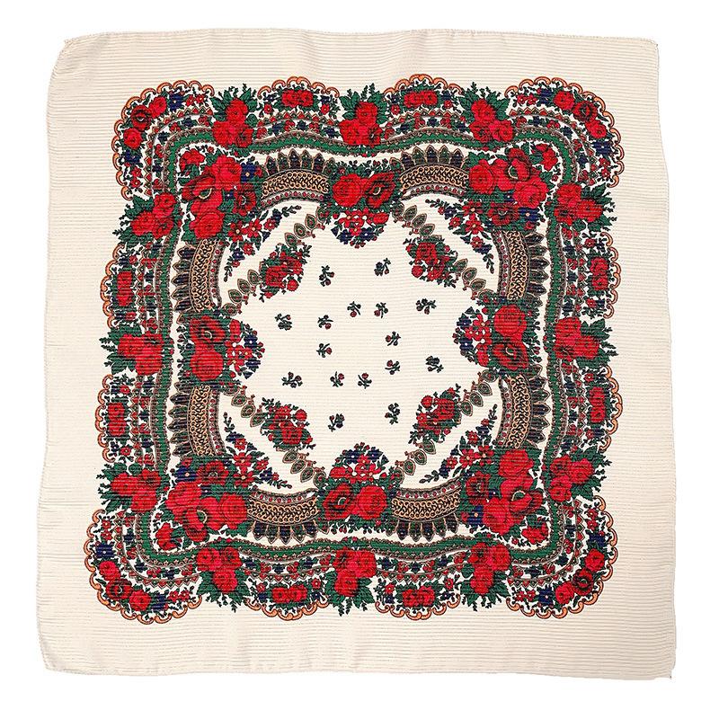 85Cm Gold Yarn Square Russian Scarf Women Floral Printed Shawl Female Bandana Head Wrap Headband Scarves Handkerchief