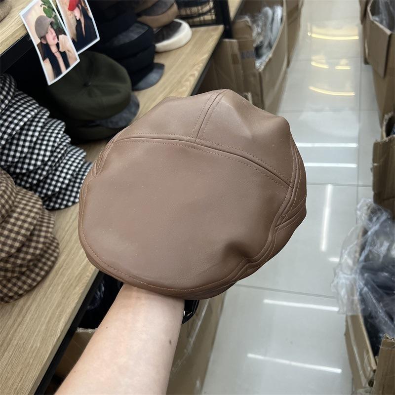 

Кожаный берет детский осенне-зимний литературный и ретро шляпа художника нишевый универсальный кепи тон работа M（56-58cm） верблюд