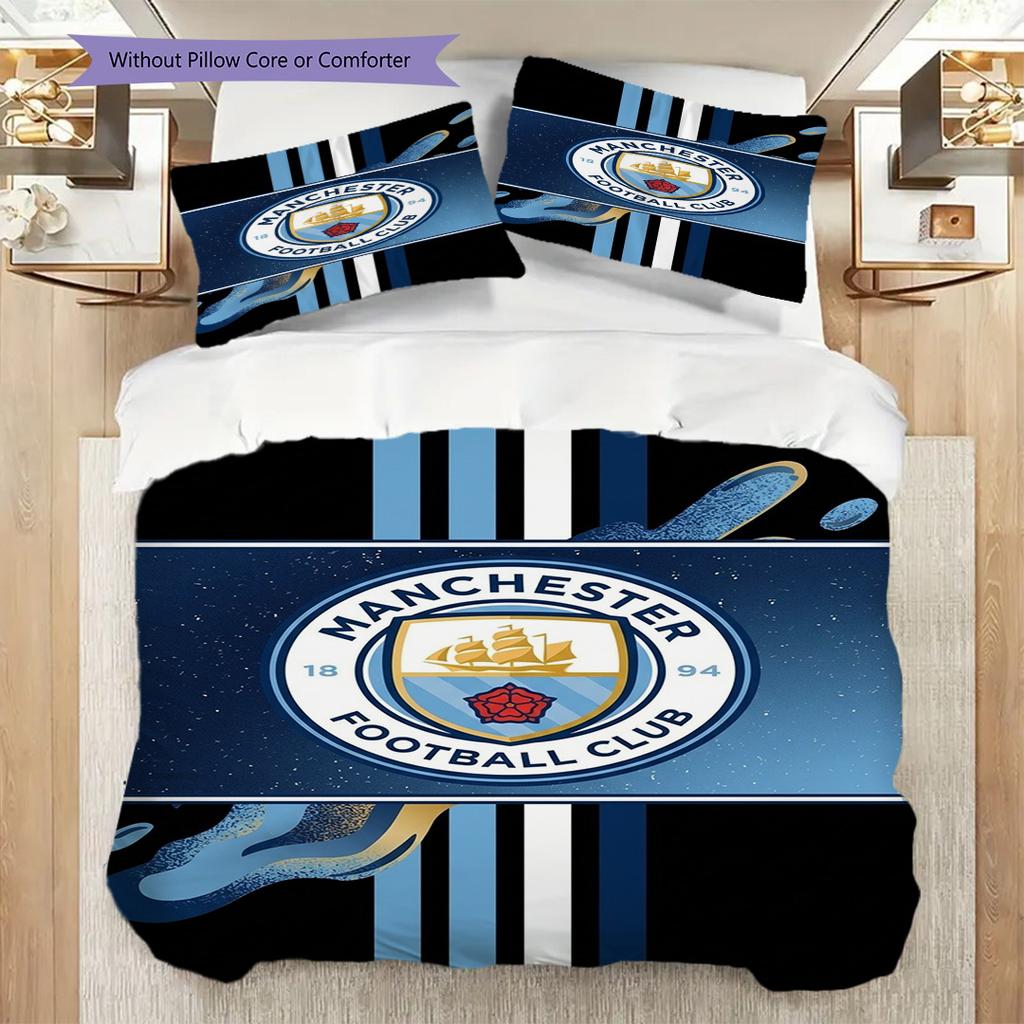 Manchester City Glory Three-piece set (1 * duvet cover + 2 * pillowcase, without core) 2DFlat Duvet cover and pillowcase Christmas birthday gift