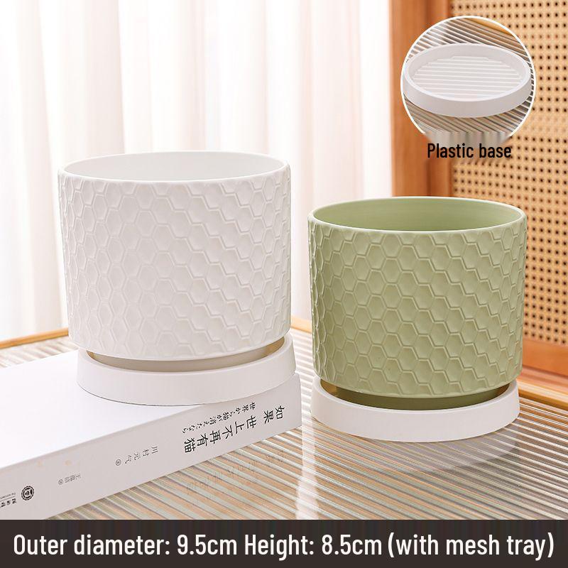 Elegant Large Ceramic Flower Pot with Saucer for Home - Light Luxury Style Ideal for Orchids, Succulents, and Green Plants
