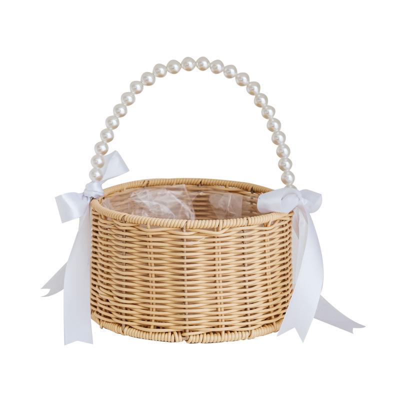 Imitation Rattan Pearl Handheld Flower & Fruit Basket