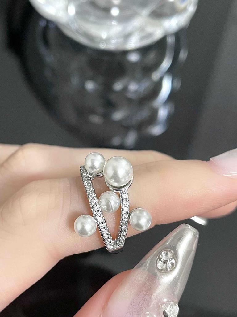 Square Full Of Diamonds Zircon Simple And Fashionable French Niche Design Sense Light Luxury High Sense Open Ring Women