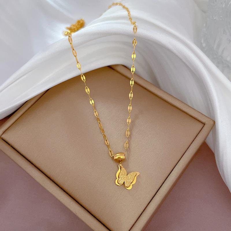 Light Luxury Minimalist Butterfly Stove Real Gold Necklace Female Collarbone Chain With Jewelry