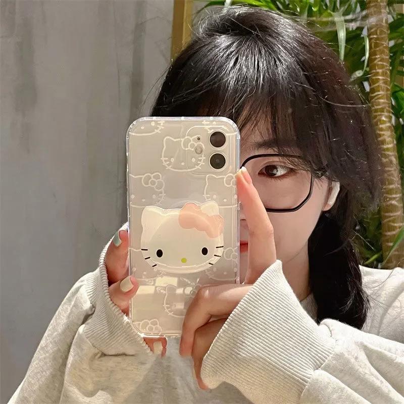 Cute Kuromi Hello Kitty Phone Holder Casing For Samsung A57 A56 A55 5G A54 A53 A17 A07 A36 A35 A26 A52 A34 A16 A15 A14 5G Case