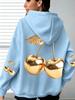 Loose and Comfortable Golden Cherry Cartoon Print Pullover Hoodie, Soft and Casual Long-sleeved Winter Clothes Women