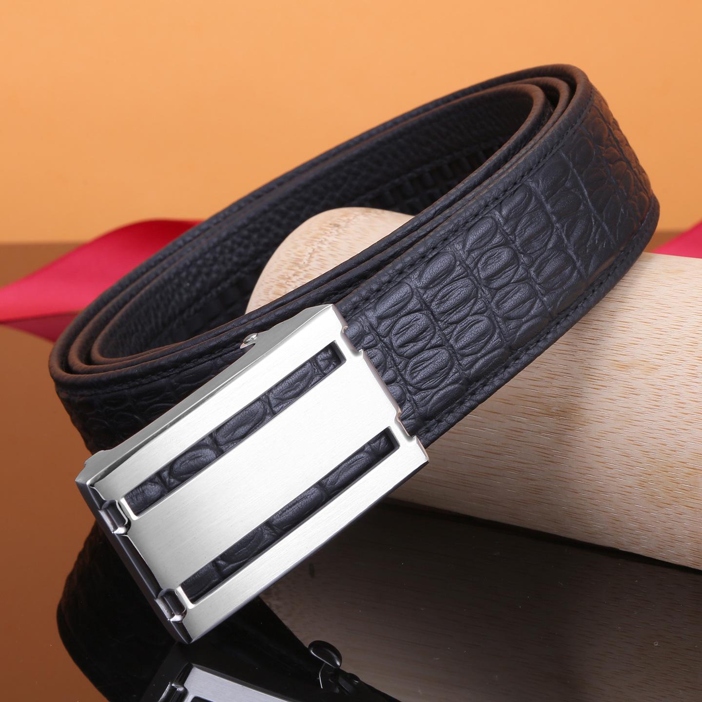 

Men s High-End Crocodile Pattern Leather Belt with Stainless Steel Automatic Buckle 115cm