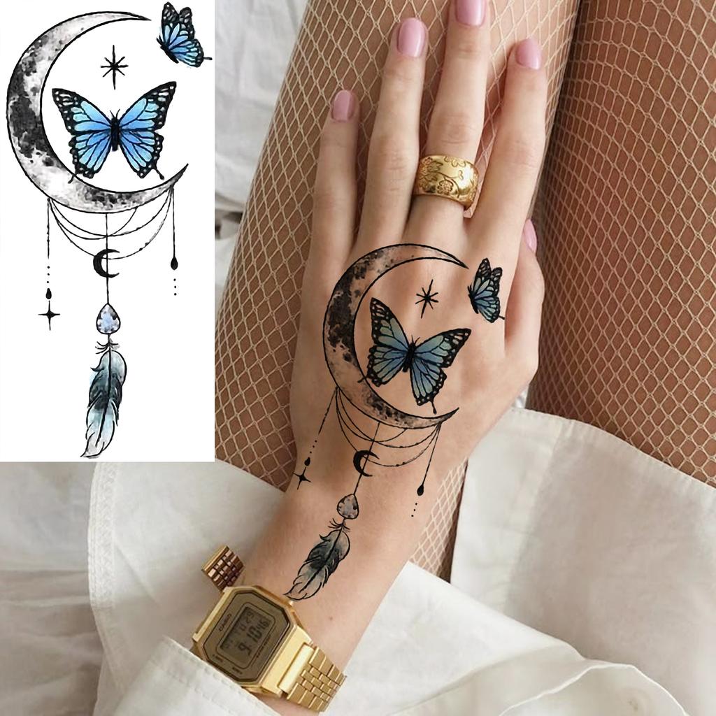 1 Sheet Colorful 3D Rose Flower Butterfly Temporary Tattoos For Women Adults Hand Foot, Waterproof Realistic Fake Tattoo Sticker