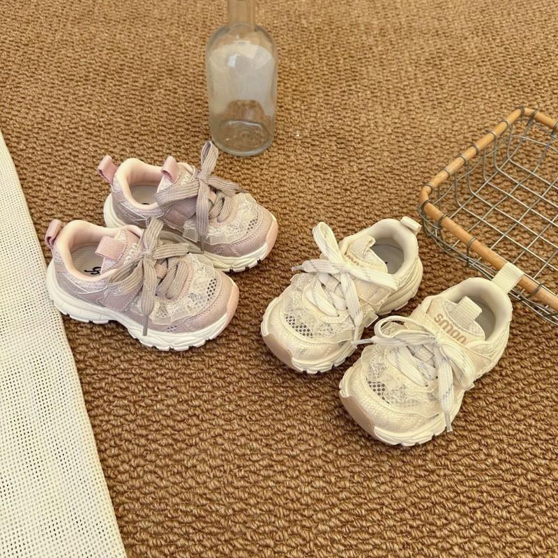 Youth style shoes Kids Breathable Mesh Lace-Up Sneakers Girls Boys Soft Rubber Sole Non-Slip Casual Dad Shoes