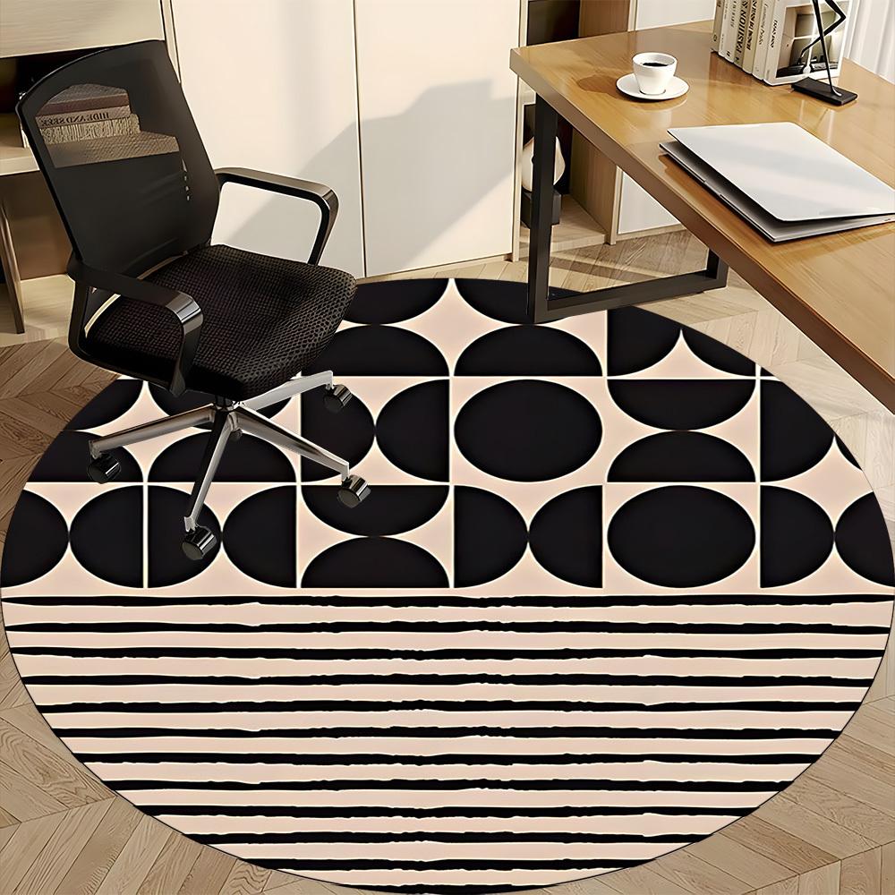 1pc Black and white Abstract Pattern Office Round Area Rug, Mat Suitable For Office, Under Office Chairs Bedroom Living Room Home Decor, Room Deco