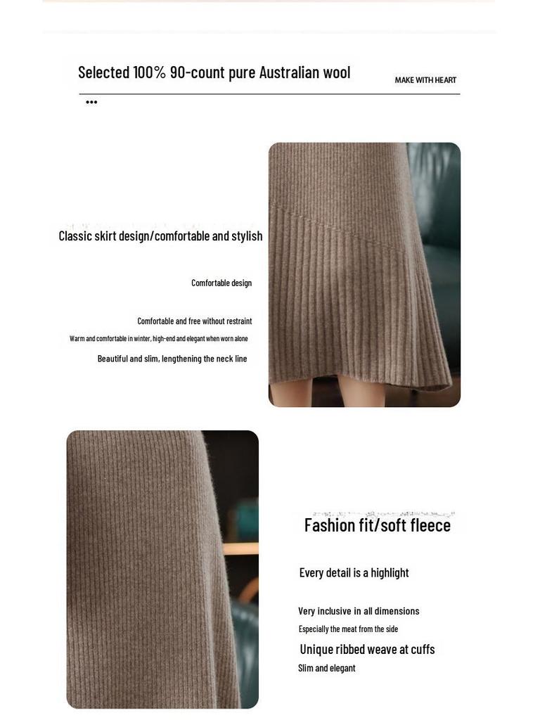 Falda midi de rayas para mujer 100% lana pura: Versátil, Adelgazante, Cintura Alta, Ajustado a las Caderas, Largo hasta la Rodilla, Punto de Cachemira.