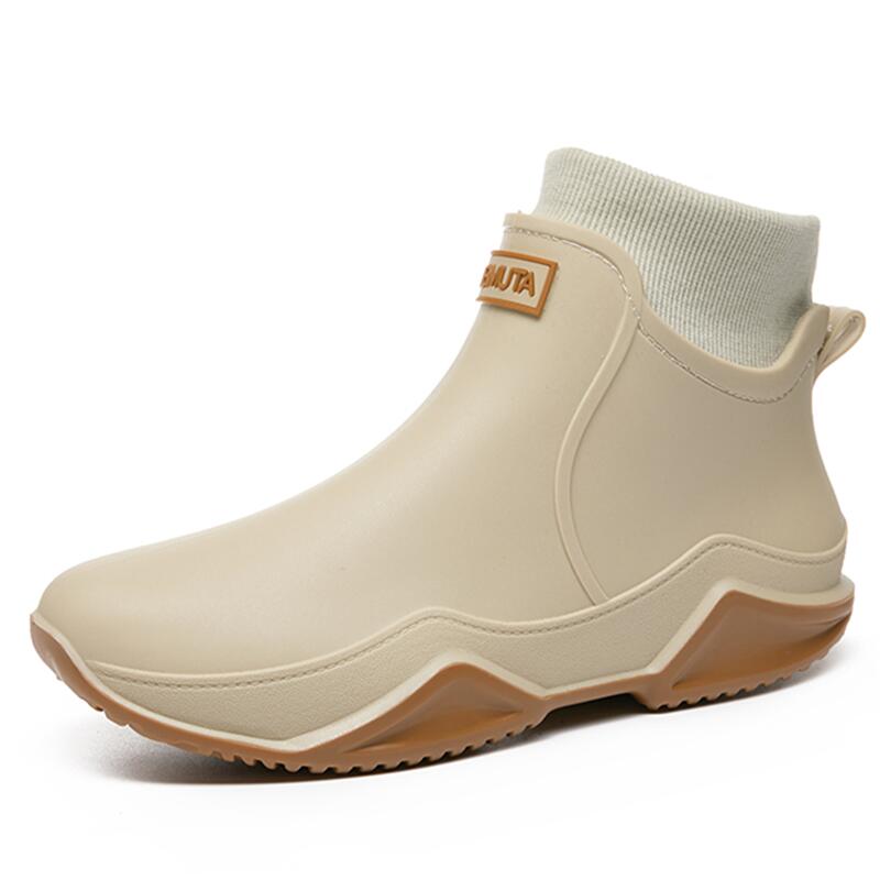 New Waterproof Men s Rain Shoes Winter Warm Plush Men Rain Boots Outdoor Non-slip Couple Rain Shoes Fashion Men s Work Boots 36 бежевый