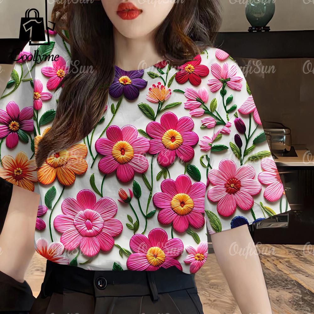 Women s 3D Floral Print T-Shirt XS