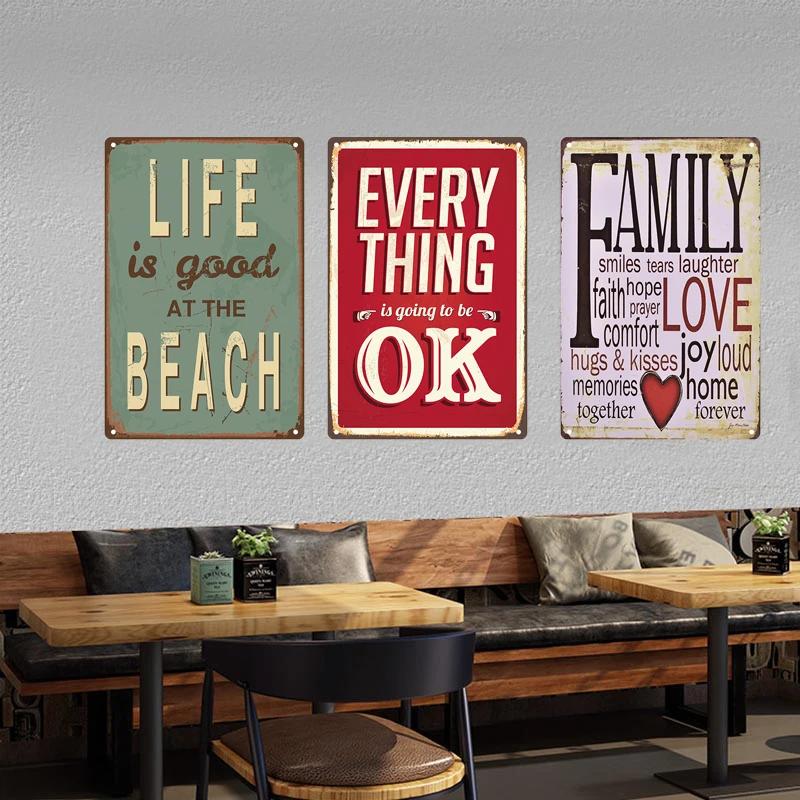Retro Life Love Family Sentence Slogan Metal Tin Sign Vintage Metal Plaque Metal Wall Poster For Home Shop CoffeeWall Decor