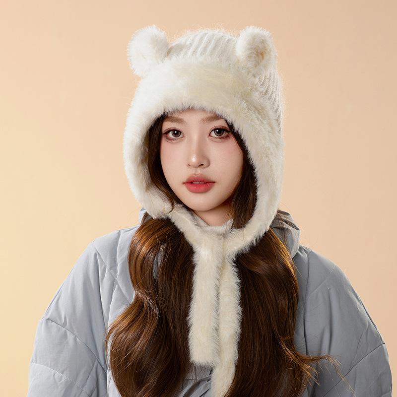 Women S Winter Warm Knitted Hat Cute Ear Flap Cycling Windproof Beanie