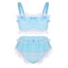 2Pcs Mens Ruffled Lace Sheer Chiffon Sissy Lingerie Set Bra Top with Skirted Petticoated Panties