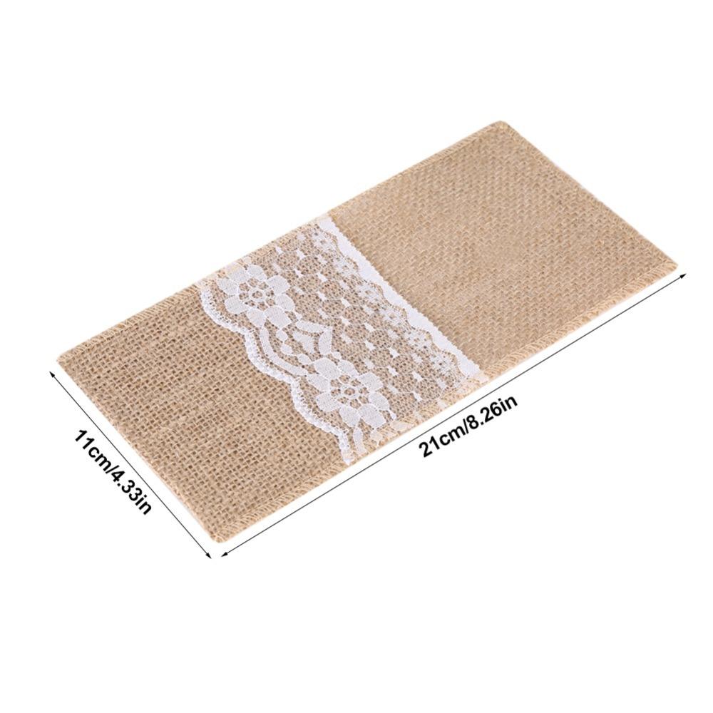10Pcs Burlap Tabbleware Holder Lace Silverware Bag Lightweight Napkin Bag  Wedding Party