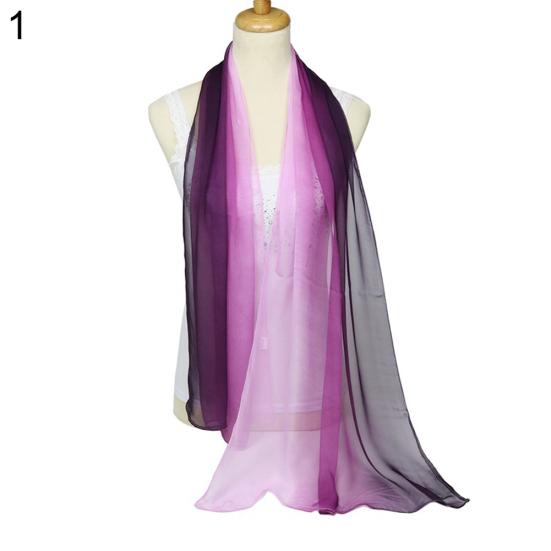 Fashion Gradient Color Voile Scarf Women Lightweight Soft Long Neck Wrap Shawl