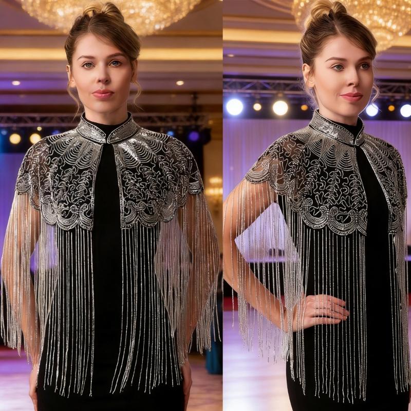 Luxury Long Tassels Indian Shawl with Beadwork And Soft Polyester Fabric Bohemian Fringe Evening Wrap