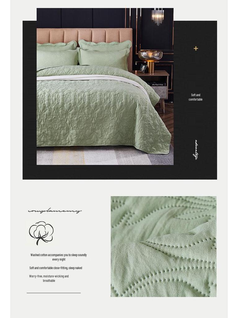 Washable Quilted Cotton Bedspread 3-Piece Set with Cotton-Filled Design