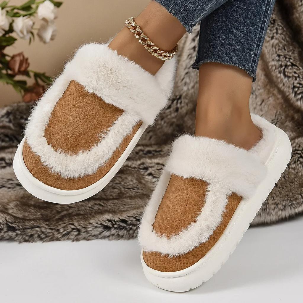 Fashion Fur Snow Slipper Women Korean Platform Slippers Luxurious Long Plush Warm Soft Indoor Thick Sole Footwear Cotten Shoes 2024