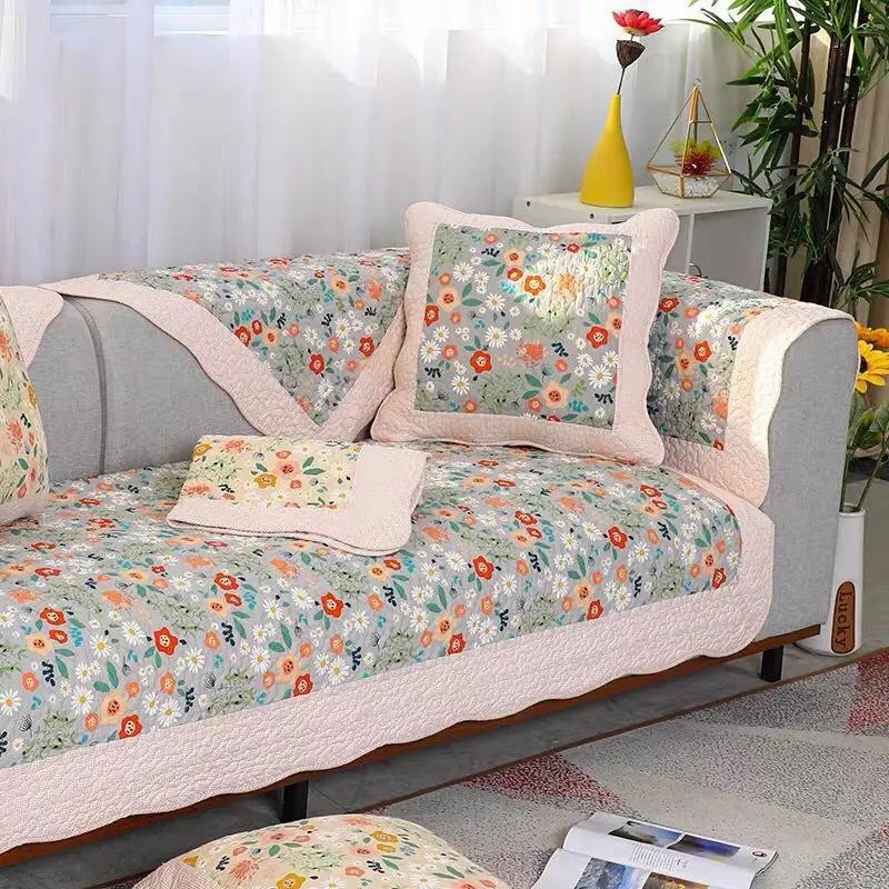 Yeni Çin Tarzı Pastoral Yastık Minder Yıkanabilir Pamuklu Patchwork Kanepe Matı Dört Mevsim Evrensel Yıkanabilir Kapitone Kanepe Örtüsü