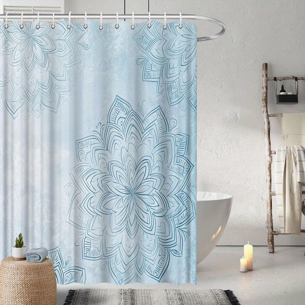 Mandala Pattern Shower Curtain - Abstract Blue Floral & Geometric Design, Fade-Resistant Polyester,  Durable Bath Decor