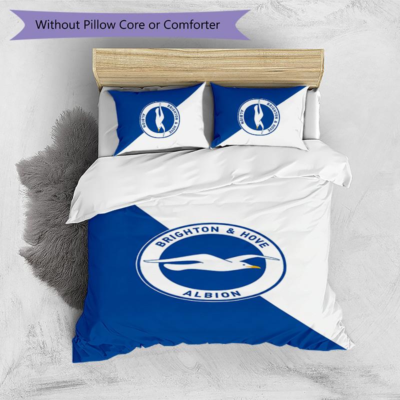 Brighton & Hove Albion Football Printed 3 Pieces Bedding Set, Comfortable Skin Friendly Bedroom Duvet Cover Set