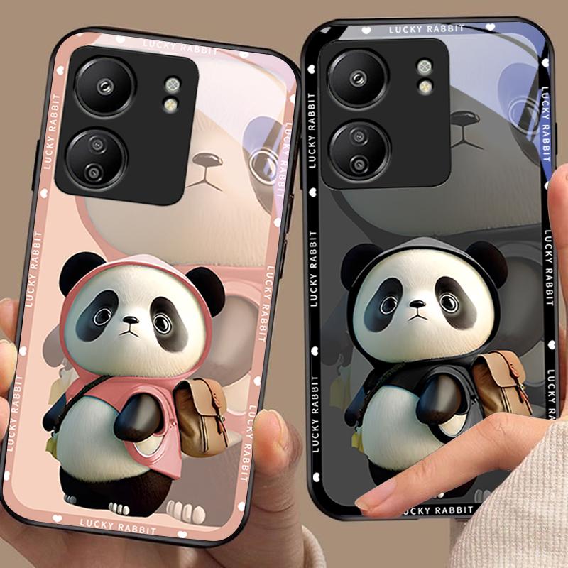 Backpack Bear Black For Xiaomi Redmi 13C Note13 12 Pro Plus 5G Note 9 13T Pro POCO X6 F5 F6 Black Tempered Glass Phone Case