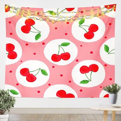 Kawaii Fruit Cherry Tapestry Wall Hanging Cute Cartoon Cherry Tapestry for Kids Girls Boys Wall Art for Bedroom Living Room