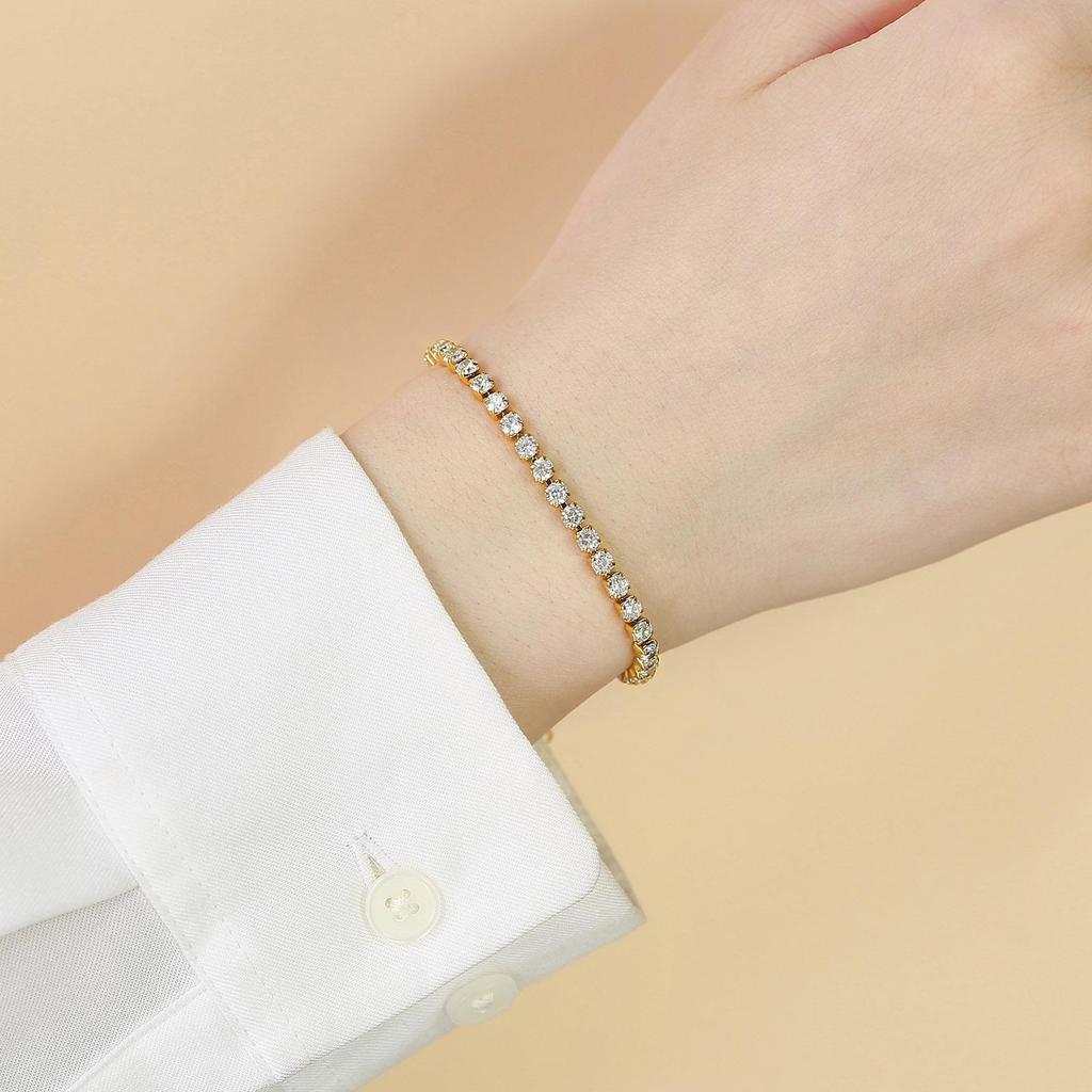 Gold Stainless Steel Zirconia Tennis Bracelet & Anklet, Women's Fashion Titanium Jewelry - BR-1241
