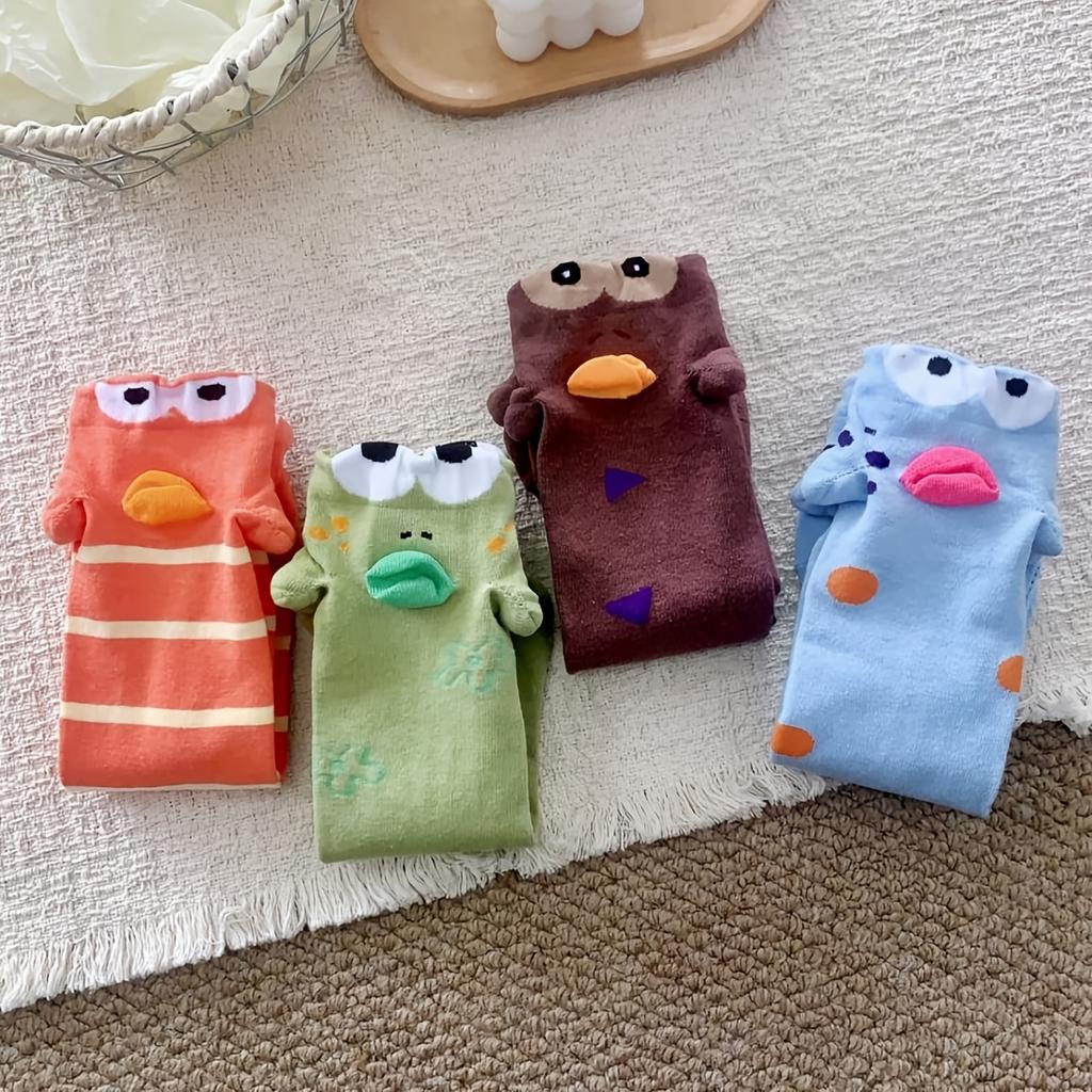 4Pairs All-Season Wearable New Ugly Cute Quirky Abstract Clownfish Five-Toe Couple Mid-Calf Socks