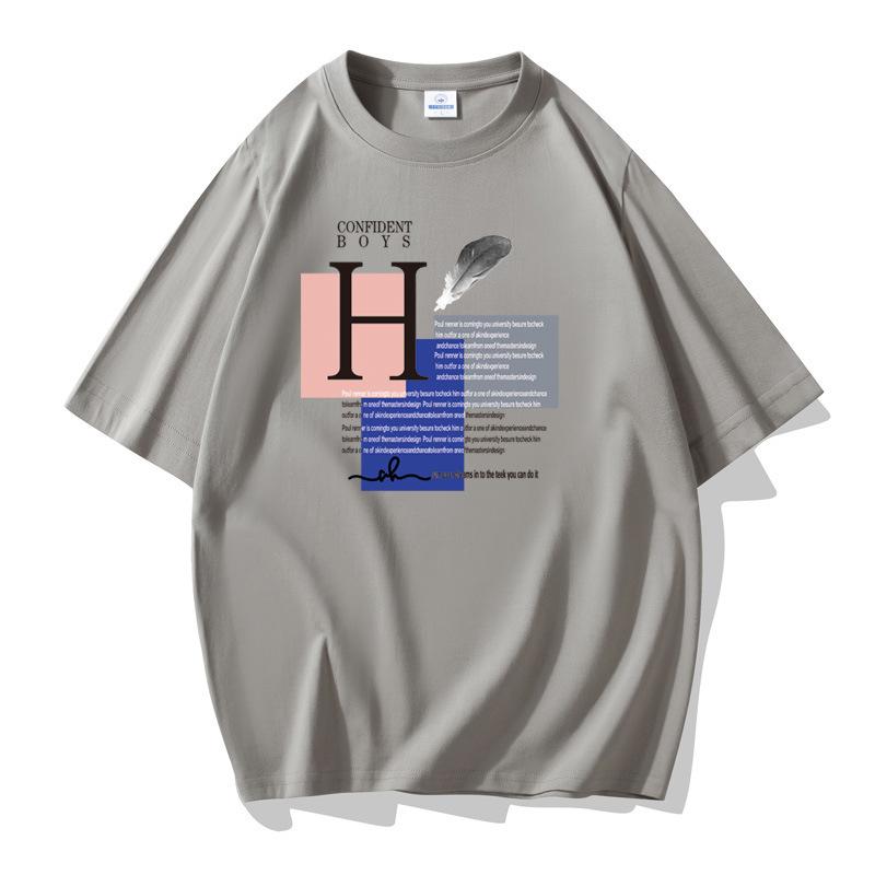 H Men's Short Sleeves Cotton T-shirt Large Size Loose Tee