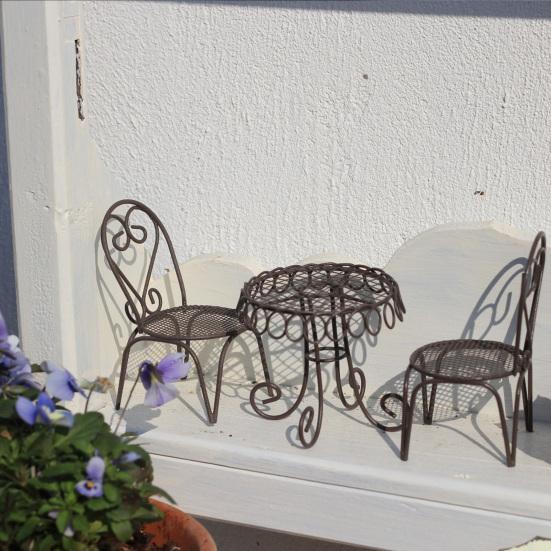Yousheng Dollhouse Miniature Bistro Table/Chairs/Beach Umbrella Accessories, Metal 1:12 Scale Miniatures, Outdoor Coffee/Tea Furniture, Fairy Garden