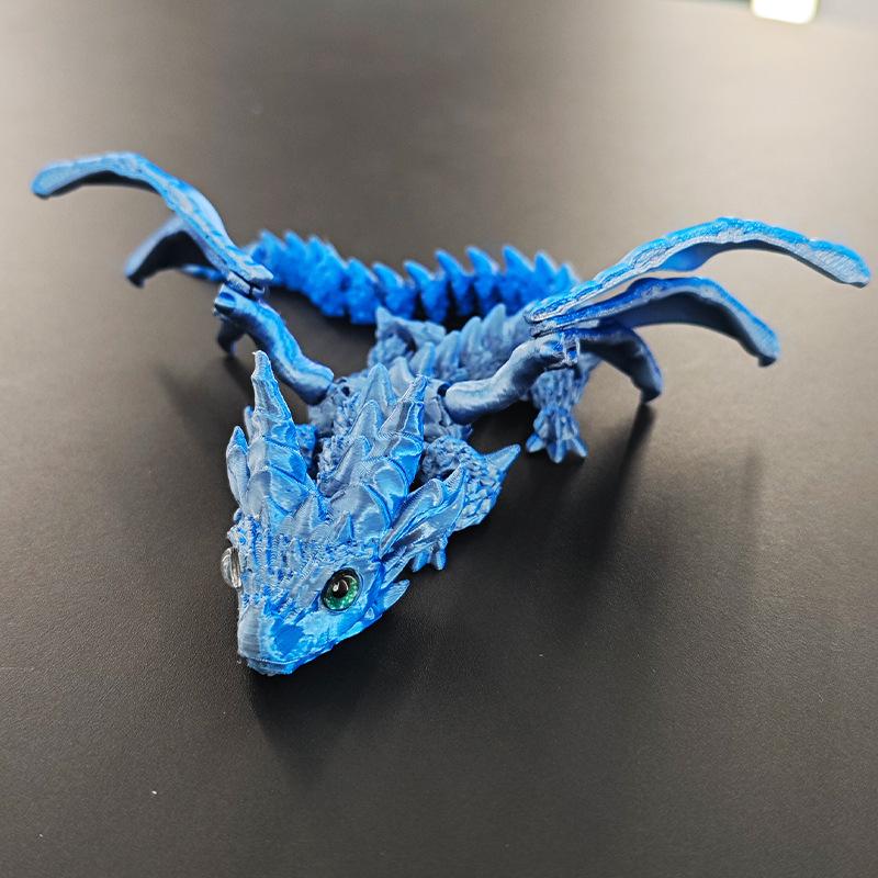 3D Printed Flying Dragon Figurine with Movable Joints & Wings Poseable Dragon Desktop Ornament Collectible Toys