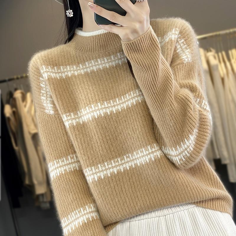 Autumn and Winter Half-turtleneck Wool Sweater for Women Trendyable Comfortable Fit and Versatile Cardigan Soft and Warm Base Sweater S