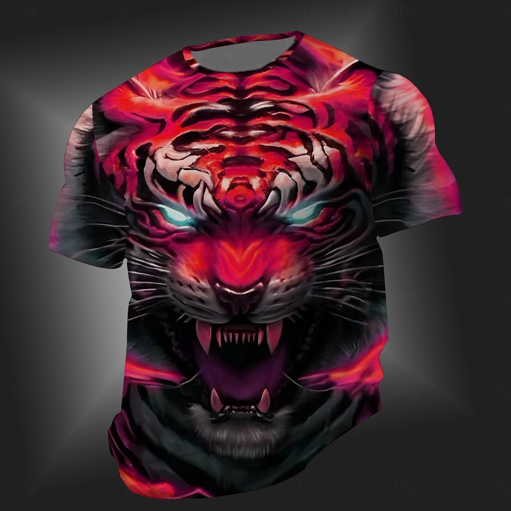 Men's T shirt Tee fierce Wolf Tiger Crew Neck Clothing 3D Print Street Daily Short Sleeve tee top summer mens Oversized clothing