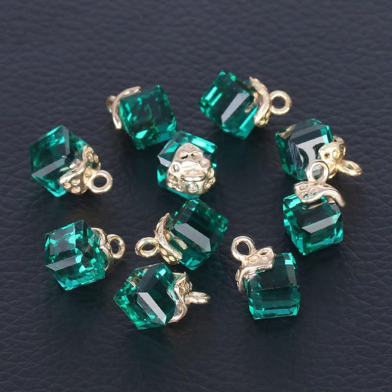 10pcs Cube Glass Loose Beads Square Shape 2mm Hole Crystal Beads for Jewelry Making Beadwork DIY