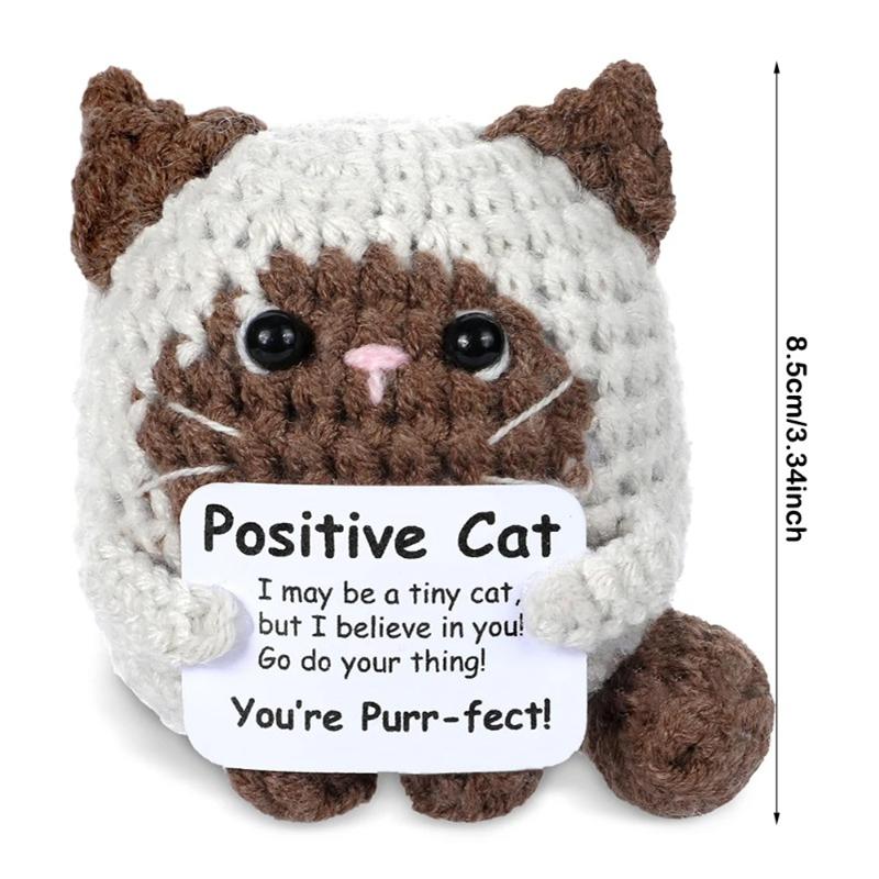 Creative Funny Handmade Crochet Emotional Support Dolls with Positive Energy Card Desktop Ornament Home Decor for Friend Gifts
