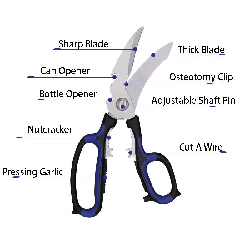 Stainless Steel Blade Household Multifunction Pptpr Handle Seafood Vegetables Chicken Bone Kitchen Scissors Multi Purposetool