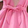 Children'S Clothing European And American Style Girls' Dress New Summer Model With Flutter Sleeves Lace Trim Small V-Neck Princess Dress