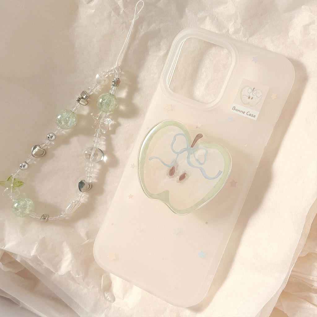 Green Apple Stand is suitable for Apple devices16promax Phone case iphone15Niche graffiti14Silicone17Lanyard