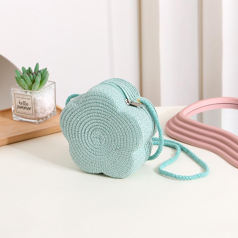 Runde Blumenform Strohtasche Damen Gewebte Crossbody Strandtasche für Damen Mädchen Rattan Umhängetaschen Bonbonfarbe Kleine Handtasche