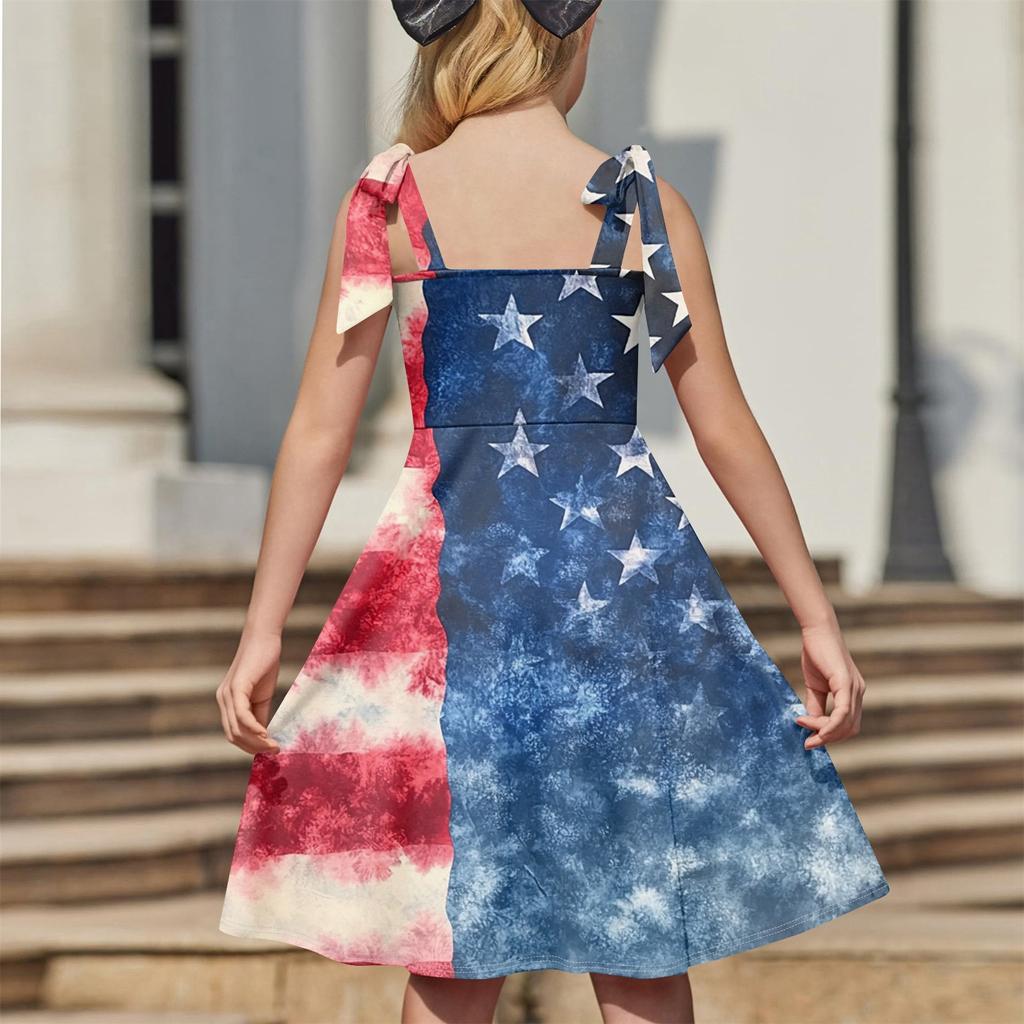 Kinder Jumpsuit Ärmellos Tasche Eckiger Ausschnitt Lässig Unabhängigkeitstag Print Kleid