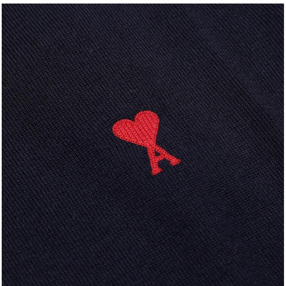 Ami Ami De Quoi Small Heart Logo Polo Men S Cardigan Kn0025